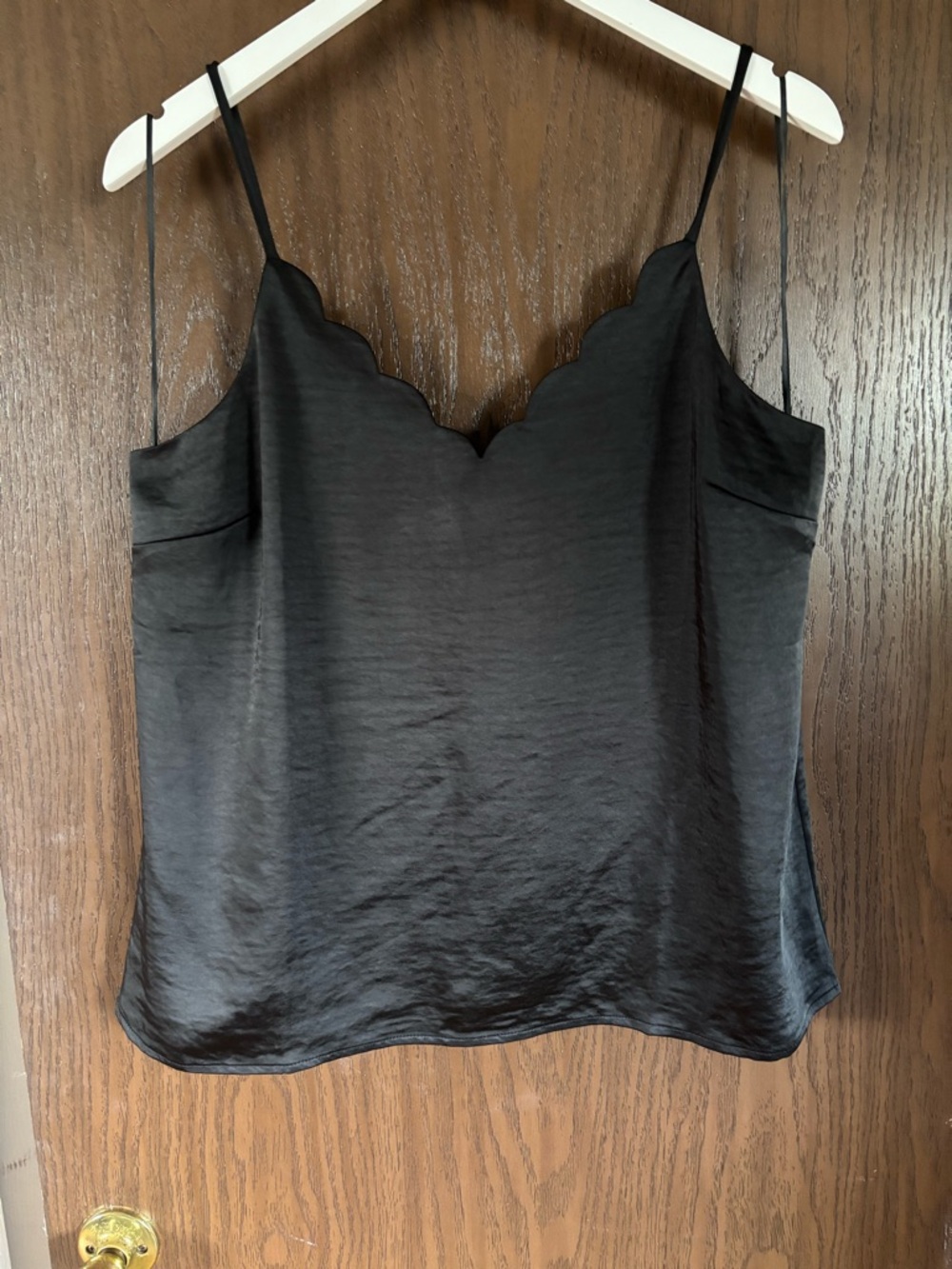 Skies Are Blue Black Scalloped Satin Cami